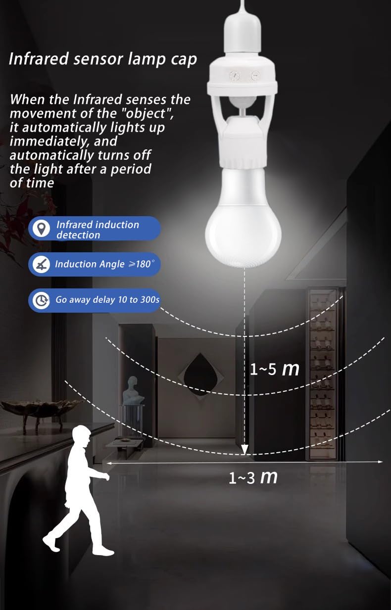 lightstar Infrared Motion Sensor Light Socket – E26 E27 Screw in Adapter for Automatic Light Control, Easy Install and Adjustable Duration – Ideal for Outdoor Indoor Garage Light, for Basement (1) - Image 3